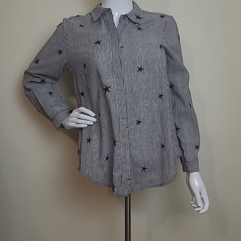 Collective Concepts Star Stripped Long Sleeve Button up Womens Shirt Size Small